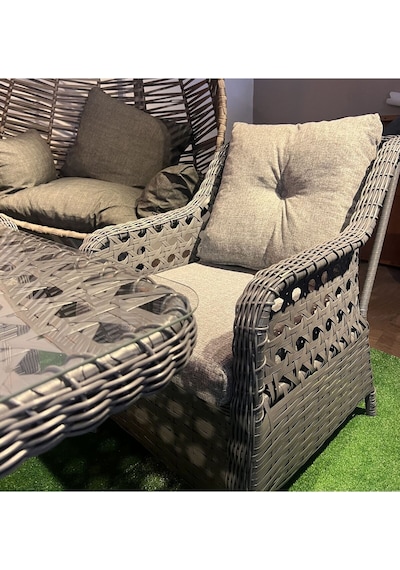 Lumar Alüminyum Rattan Bahçe Mobilyası Bahçe Takımı Oturma Grubu 3'lü - 7 Kişilik Bahçe Takımı Antrasit Gri