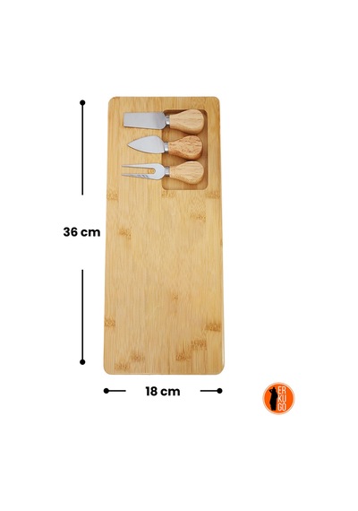 4 Parça Bambu Peynir Sunum Tahtası Ve Çatal - Spatula - Bıçak Seti, Peynir Kesim Panosu, Sunum Seti Bambu