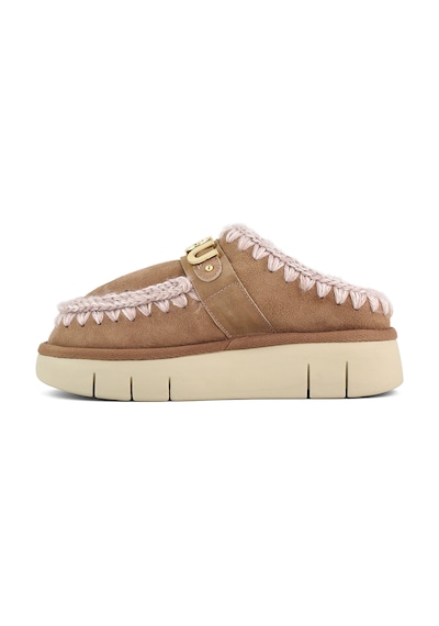 Terlik/ Panduf Ev Kadın Mu.fw531001a Pkbro Mou Bounce Clog Metal Logo Beige Suede Beige Suede Bej