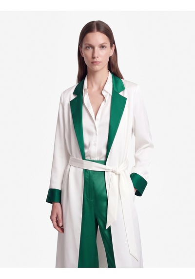 Koton Krep Kumaş Kuşaklı Kontrastlı Uzun Kollu Kimono Beyaz 7wak50087uw