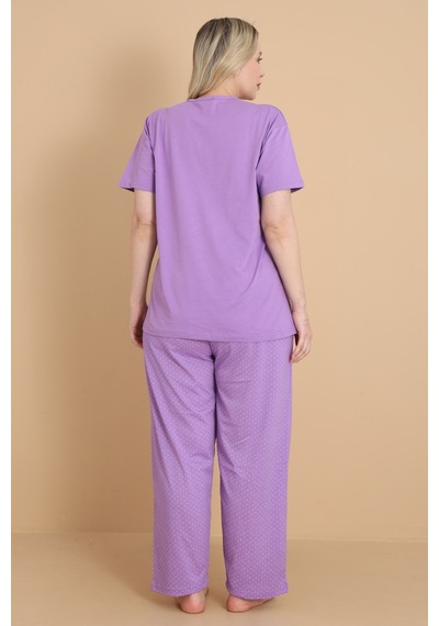 Wordex Mirano 4501 Kısa Kollu Lila Süprem Kumaş Büyük Beden Kadın Pijama Takımı