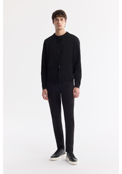 Avva Erkek Siyah Polo Yaka Düğmeli Rayon Tüylenmeyen Triko Regular Fit Hırka A51y5008