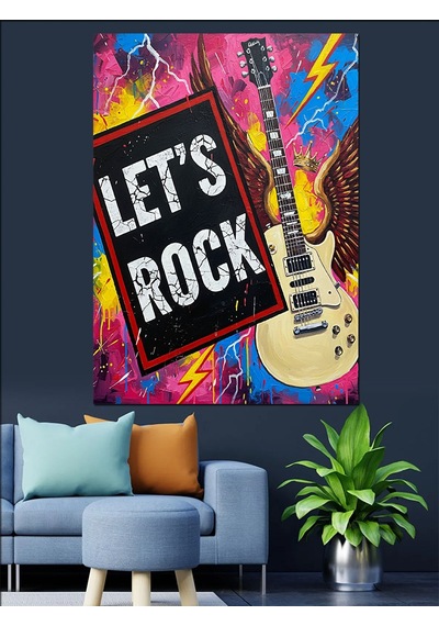 "haydi Rock Yapalım" Gitar Dekoratif Kanvas - Mdf Ahşap Tablo