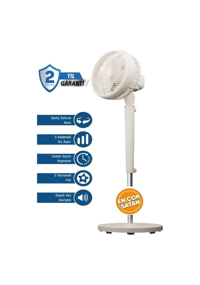 Everest Fan12 Dynabreeze 9 Çift Motorlu Vantilatör Krem 70w 2000 Rpm 3 Hız Kademeli