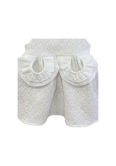 Çikoby Kız Bebek Cep Yaka Fırfırlı Beyaz Elbise-13881 Beyaz