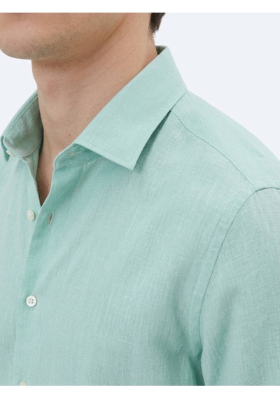 Kip Açık Yeşil Regular Fit Uzun Dokuma Casual Pamuk Karışımlı Gömlek