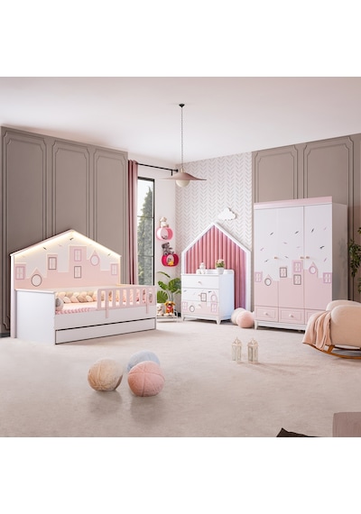 City Montessori Çocuk Odası Takımı, Yavrulu Yataklı, Pembe