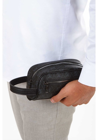 Vıatox Np- 2213 Mini Erkek Vegan Deri Portföy Clutch Traş Kozmetik Bakım Ve Günlük El Çantası Baskılı Siyah