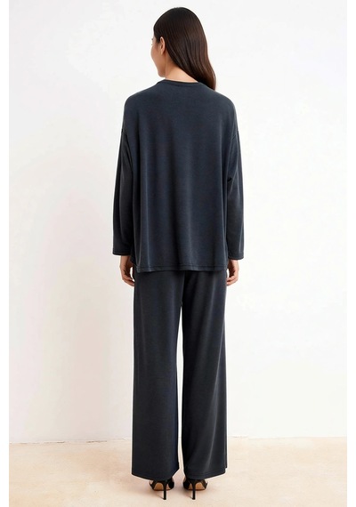 Benerly Kadın Oversize Silky İnterlok Örme Takım Uzun Kollu Rahat Kesim M Antrasit