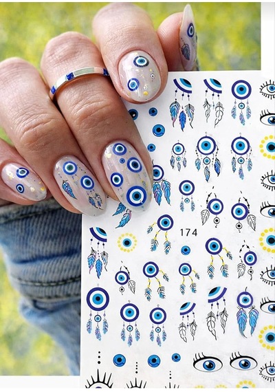 Tırnak Sticker Nail Art, Mavi Göz Ve Rüya Kapanı Desenli, Protez Tırnak Ve Kalıcı Oje İçin Süsleme Çıkartması 3 Adet Çok Renkli Tırnak Sticker Nail Art, Mavi Göz Ve Rüya Kapanı Desenli, Protez Tırnak Ve Kalıcı Oje İçin Süsleme Çıkartması 3 Adet Çok Renkli