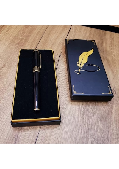 Siyah Kutulu Yaldız Desenli Metal Roller Kalem Seti