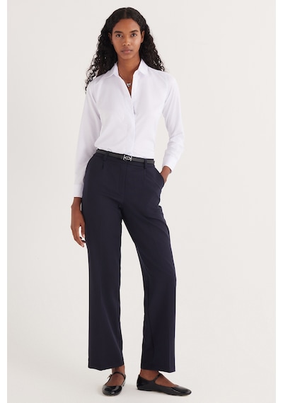 Tudors Kadın Slim Fit Dar Kesim Vucüda Oturan Uzun Kollu Gizli Düğme Detaylı Beyaz Basic Gömlek-35320 Beyaz