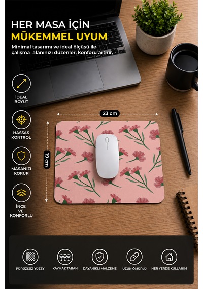Çiçek Desenli Renkli Ergonomik Mouse Pad Kaymaz Taban Ev Ve Ofis Kullanımı Fare Altlığı Mousepad Pembe