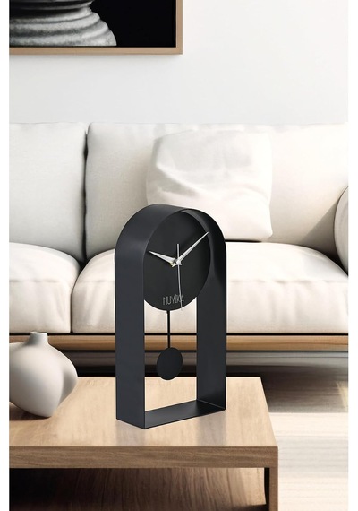 Masa Saati Sarkaçlı Metal Siyah Renk Sessiz Mekanizma Dekoratif Modern Tasarım 32x16cm Mms Myk3000-1 Diğer