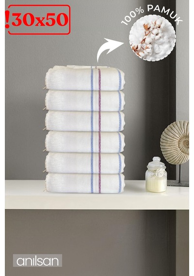 6'lı Beyaz Çizgili Düğün Havlusu 62gr %100 Pamuk 30x50 Cm El Ve Yüz Havlusu Beyaz