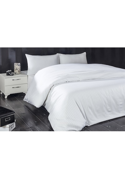 Komfort Home Çizgili Pamuk Saten Yastık Kılıfı 2 Adet Beyaz