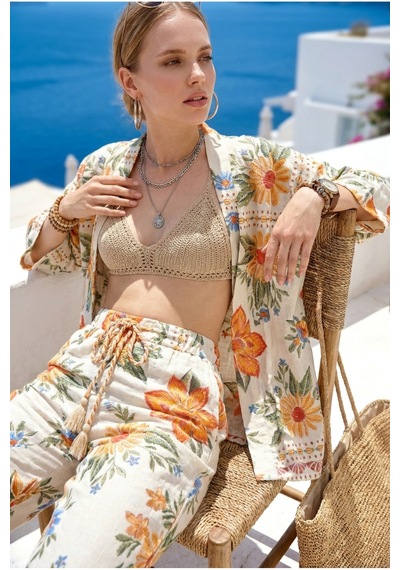 Island Girl Vintage Bağlamalı Tropikal Kollu Kimono Ve Lastik Bel Geniş Paça Cepli Pantolon Yazlık Bohem Boho Bohem Set Takım Ekru Island Girl Vintage Bağlamalı Tropikal Kollu Kimono Ve Lastik Bel Geniş Paça Cepli Pantolon Yazlık Bohem Boho Bohem Set Takım Ekru