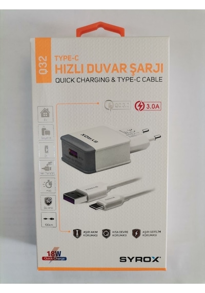 Q32 Hızlı Sarj Cihazı Seti Type-c Hızlı Ev Şarj Aleti 3.0a Q32 Beyaz