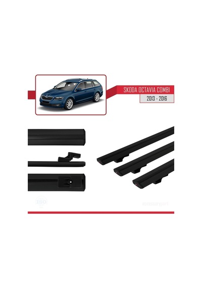 Skoda Octavia Combı 2013-2016 Arası İle Uyumlu Basic Model Ara Atkı Tavan Barı Siyah 3 Adet
