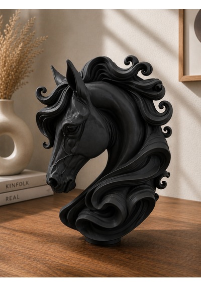 3d Horse Dekoratif Büst 25cm Siyah