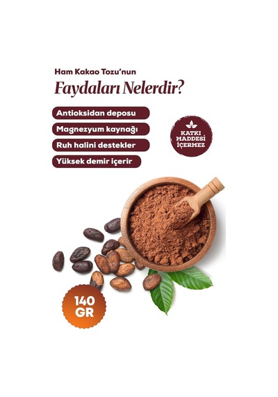 Ham Kakao Tozu 140 Gr. Doğal Ve Katkısız