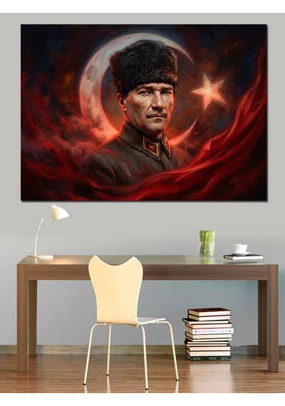 Atatürk Ay Yıldız Bayrak Tablosu Dekoratif Kanvas - Mdf Ahşap Tablo