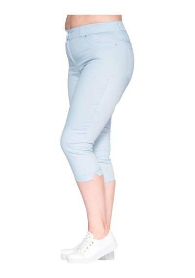 Hanezza Büyük Beden Yüksek Bel Full Likralı Pamuk Keten Kapri Mavi - 4035128 Mavi