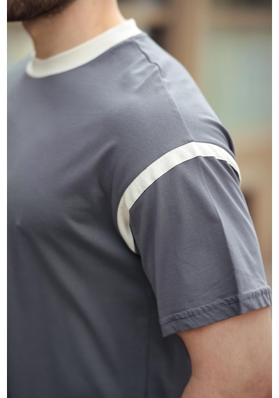 Madmext Füme Bisiklet Yaka Regular Fit Erkek T-shirt E7126 Füme