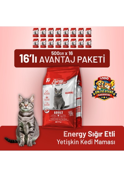 Cat Food Energy Sığır Etli Yetişkin Kedi Maması - 16 Adet