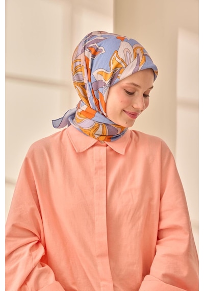 Silk Home Olinda İpek Eşarp 47003-24 Mavi Lila, Turuncu, Vizon, Mor