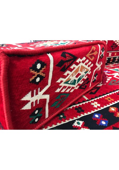 Turkıshrug Kıngdom Otantik Anadolu Serisi 13 Parça Şark Köşesi Takımı - Süngerli, Puflu Ve Kilim Set Kırmızı