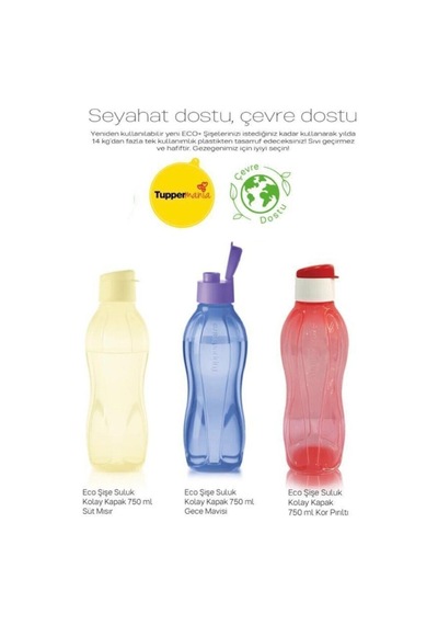 Eco Şişe 750 Ml 3 Lü Matara Suluk Set Kolay Kapak Water Bottle Kırmızı