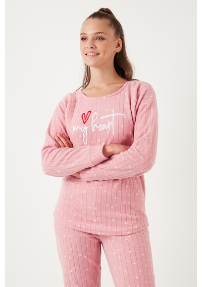 Lela Standart Fit Bisiklet Yaka Bayan Pijama Takımı 6093735 Pudra