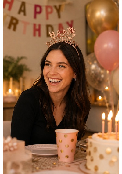 Rose Happy Birthday Taç Taşlı Görünümlü Doğum Günü Parti Aksesuarı Diğer