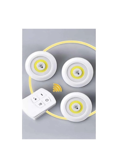 Led Lamba 3'lü Uzaktan Kumandalı Yapışkanlı Beyaz Işık Sarı 89815983