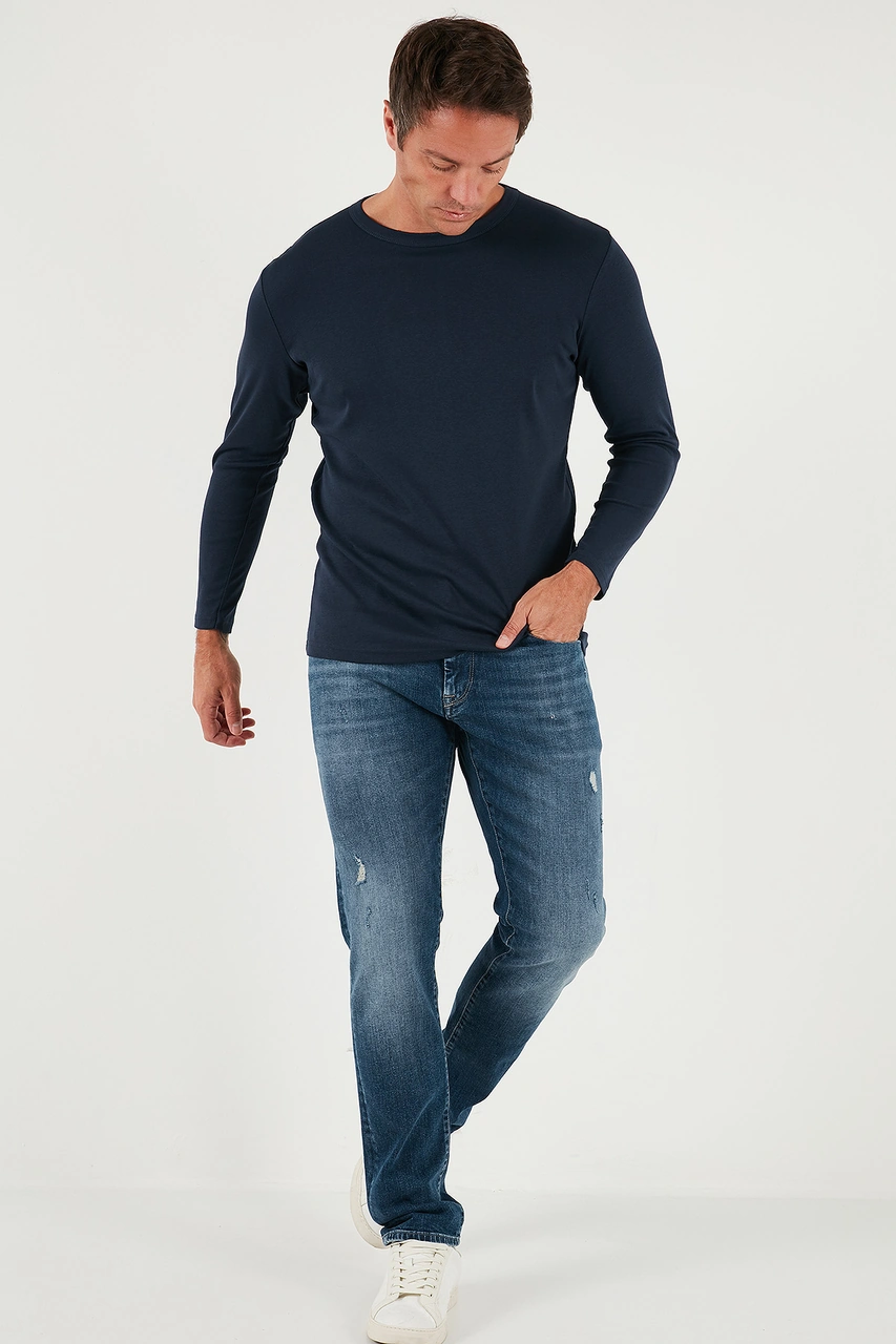 Buratti Pamuklu Slim Fit Bisiklet Yaka Basic Erkek Sweat 59050741 Indigo