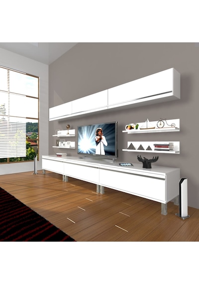 Decoraktiv Eko 8y Mdf Krom Ayaklı Tv Ünitesi Tv Sehpası Beyaz