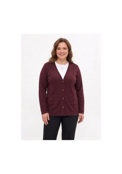 Onno Style Women Cebi Kelebek Taşlı Çelik Örgü Klasik Triko Ceket Bordo