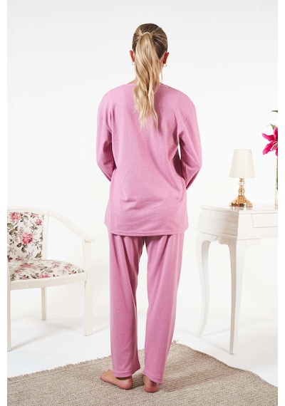 Remsa Kadın İnterlok Şardonlu Fitilli Pijama Takımı 25330 Pembe Pembe