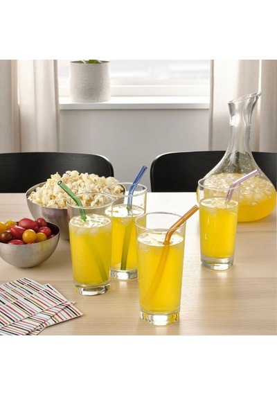 Ikea Blakaxa 4'lü Cam Kokteyl Pipeti Ve Temizleme Fırçası 18 Cm Lacivert Yeşil Turuncu Pembe Çok Renkli