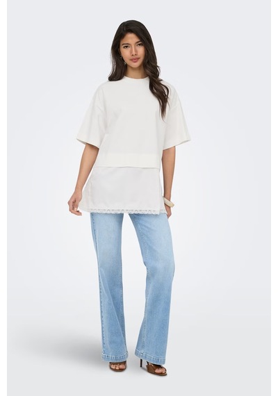 Only Onlmexa Pamuklu Regular Fit Dantel Detaylı T Shirt Bayan T Shirt 15382176 Ekru