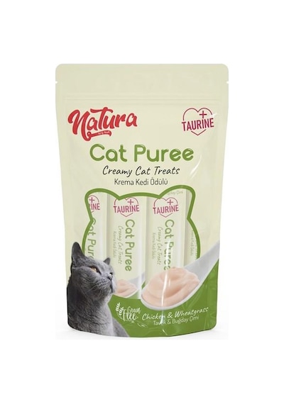 Natura Cat Puree Tavuk & Buğday Çimi Yetişkin Kedi Ödül Maması 5 x 12 G