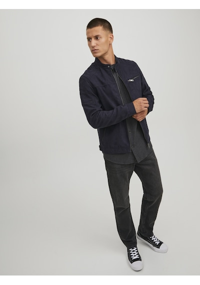 Jack & Jones Erkek Rocky Deri Ceket Lacivert - Siyah