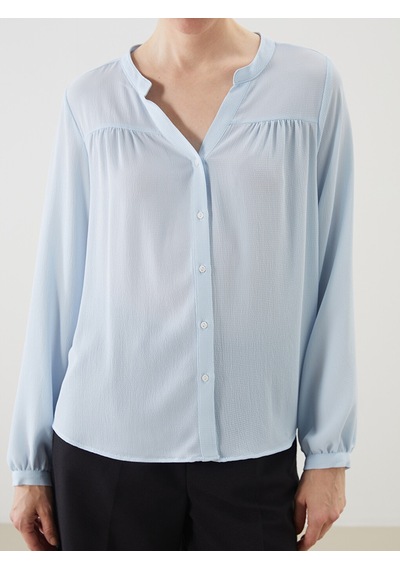 Lcwaıkıkı Classic Mavi Kaçık Yaka Oversize Kadın Bluz
