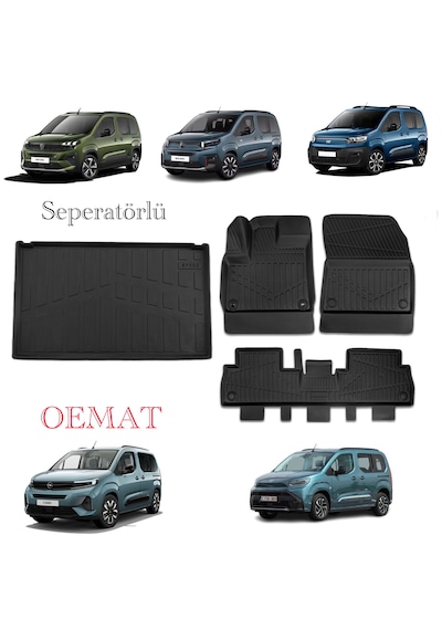 Peugeot Rifter & Citroen Berlingo & Fiat Doblo & Opel Combo E & Toyota Proace City Havuzlu Paspas Ve Bagaj Havuzu Seperatörlü