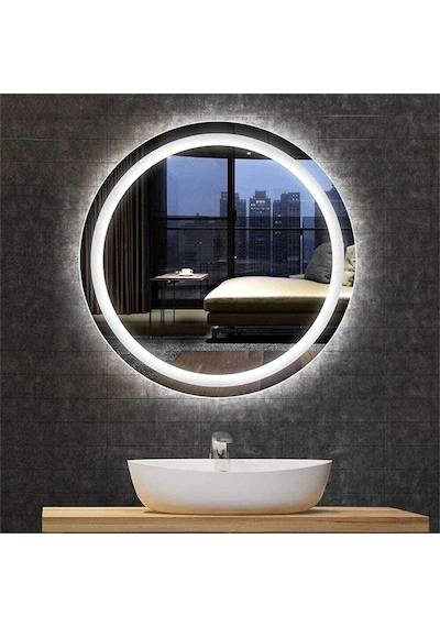 70 CM Kumlamalı Ledli Yuvarlak Ayna Banyo Aynası Dekoratif Ayna B