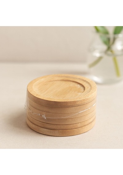 Bambu Ahşap Çay Tabağı 6'lı - 9.7 Cm Naturel