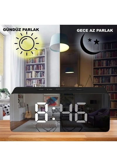 Hymark Dijital Çalar Saat Usb/pil Aynalı Led Termometre Alarm Gece Modlu Eletronik Saat