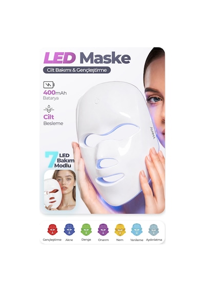 Auhma Ahb-08 Led Yüz Bakım Maskesi 7 Renk Fototerapi Işık Modlu Kablosuz Cilt Bakım Ve Güzellik Mask