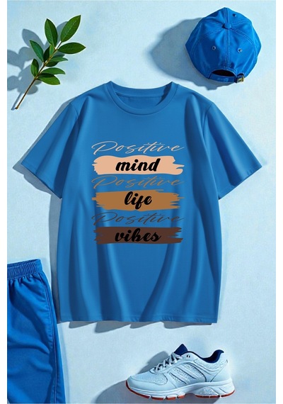 Uyguntarz Unisex Mind Life Vibes Baskılı Tasarım Tshirt Mavi